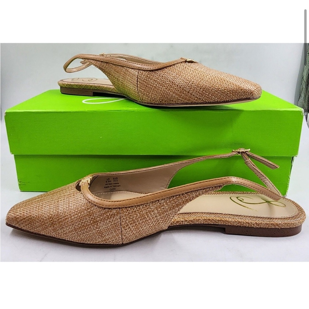 NWT Sam Edelman Cleo Raffia Tan Slingback Flats - Picture 2 of 9